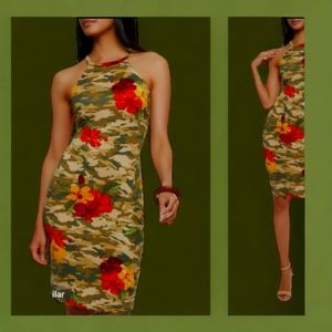 Camo Floral Print Cami Dress - Olive